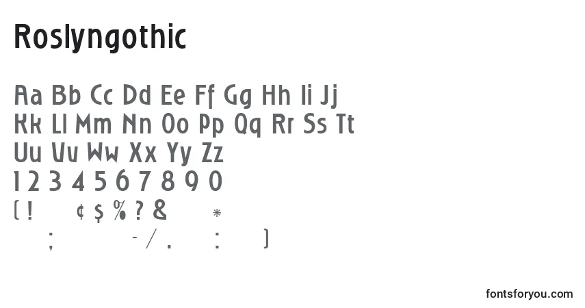 Roslyngothic-fontti – aakkoset, numerot, erikoismerkit
