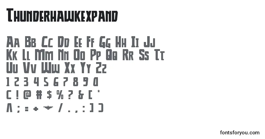 Schriftart Thunderhawkexpand – Alphabet, Zahlen, spezielle Symbole