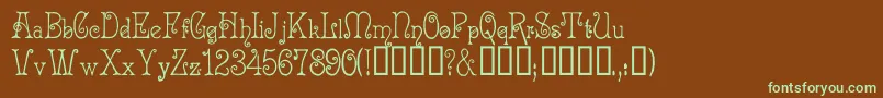 フォントAcadianc – 緑色の文字が茶色の背景にあります。