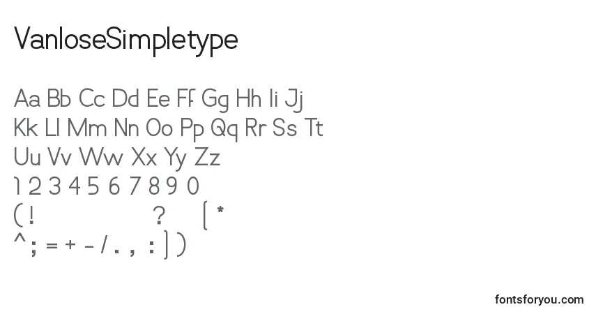 VanloseSimpletype-fontti – aakkoset, numerot, erikoismerkit