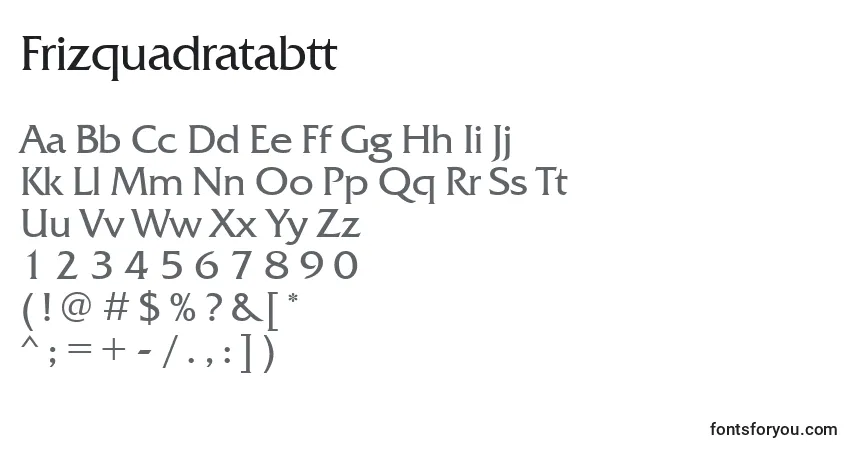 A fonte Frizquadratabtt – alfabeto, números, caracteres especiais