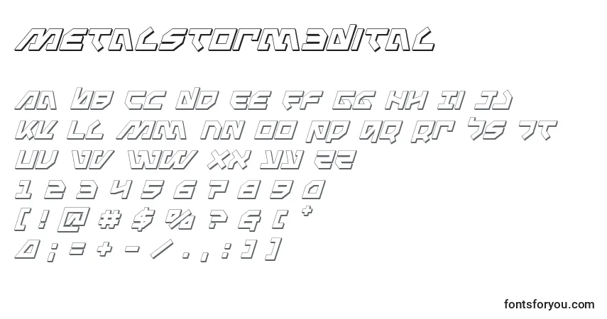 Czcionka Metalstorm3Dital – alfabet, cyfry, specjalne znaki
