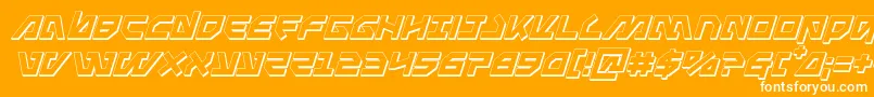 Metalstorm3Dital-Schriftart – Weiße Schriften auf orangefarbenem Hintergrund