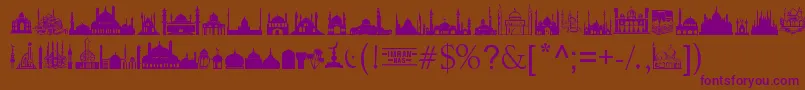 MasjidAlImran-Schriftart – Violette Schriften auf braunem Hintergrund