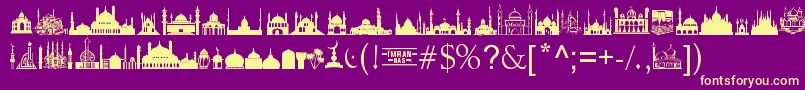 MasjidAlImran-Schriftart – Gelbe Schriften auf violettem Hintergrund