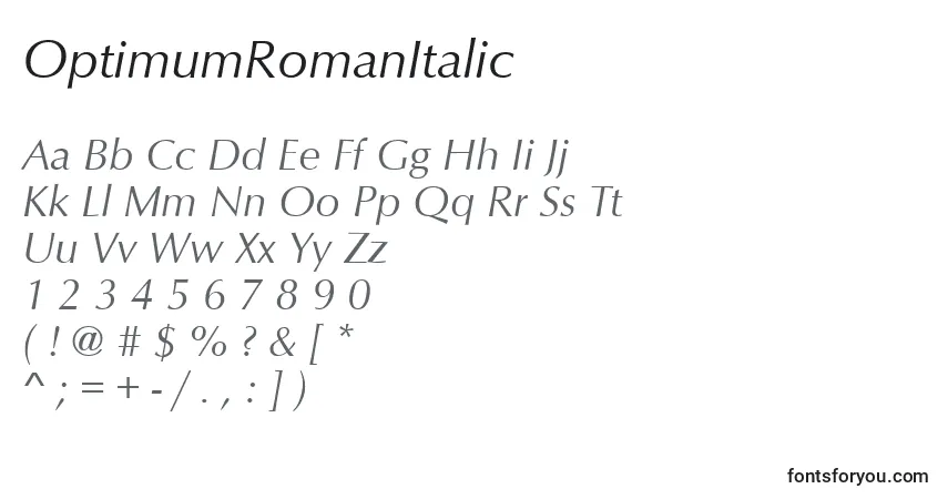 Schriftart OptimumRomanItalic – Alphabet, Zahlen, spezielle Symbole
