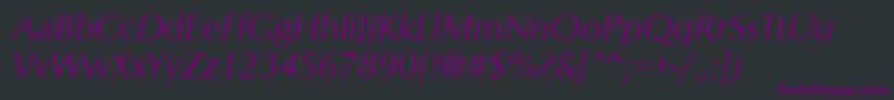 Saiba mais sobre a fonte OptimumRomanItalic Fonte OptimumRomanItalic – fontes roxas em um fundo preto