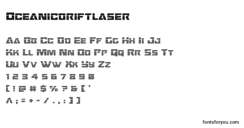 Schriftart Oceanicdriftlaser – Alphabet, Zahlen, spezielle Symbole