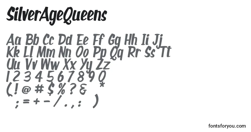 SilverAgeQueens Font – alphabet, numbers, special characters
