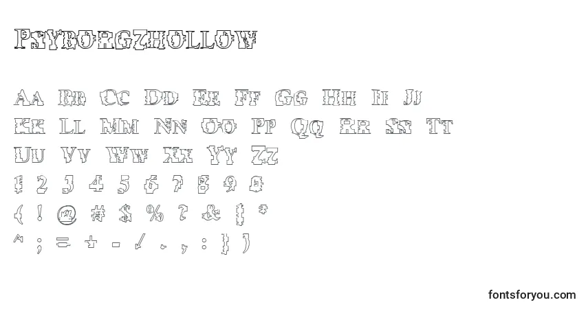 Schriftart Psyborgzhollow – Alphabet, Zahlen, spezielle Symbole