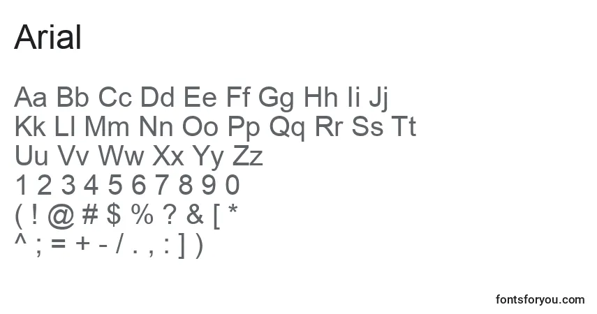 A fonte Arial – alfabeto, números, caracteres especiais
