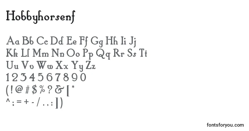 Czcionka Hobbyhorsenf – alfabet, cyfry, specjalne znaki