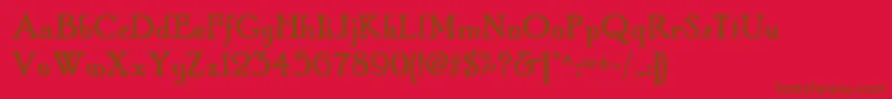Hobbyhorsenf-Schriftart – Braune Schriften auf rotem Hintergrund