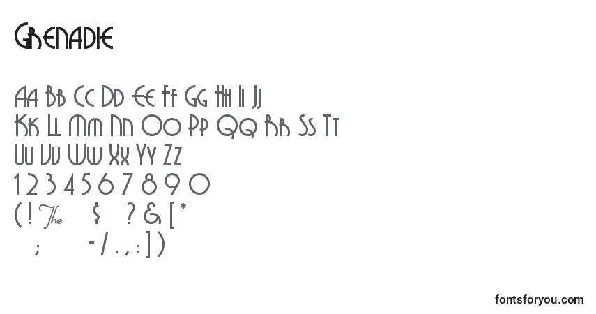 Шрифт Grenadie – алфавит, цифры, специальные символы