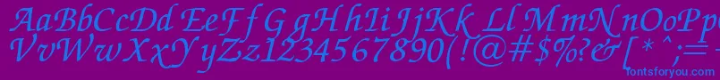 Chancery Font – Blue Fonts on Purple Background