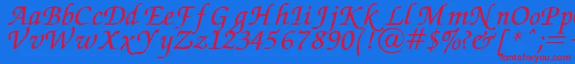 Chancery Font – Red Fonts on Blue Background