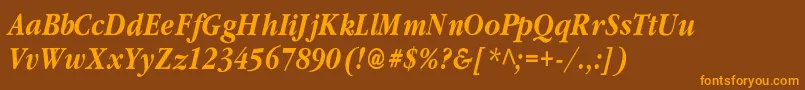 ClassicrussiancBolditalic-Schriftart – Orangefarbene Schriften auf braunem Hintergrund