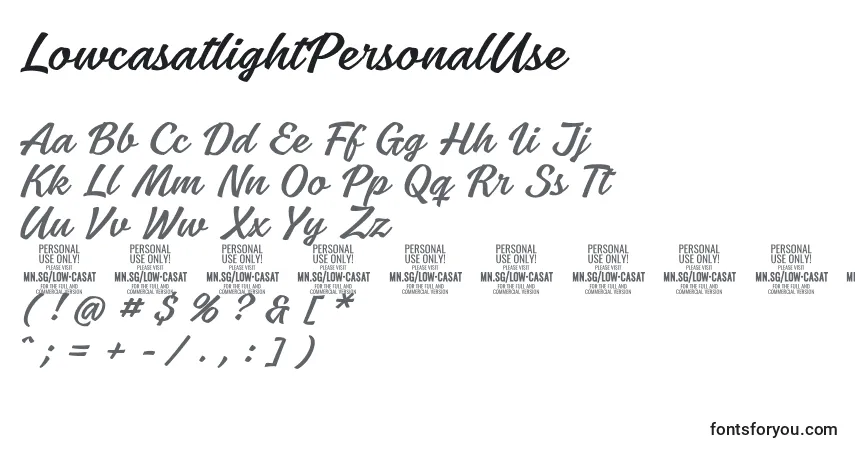 Czcionka LowcasatlightPersonalUse – alfabet, cyfry, specjalne znaki