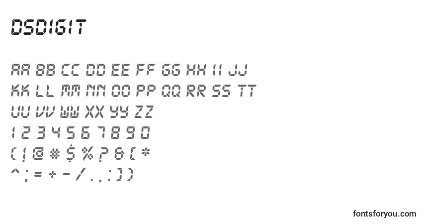 A fonte DsDigit – alfabeto, números, caracteres especiais