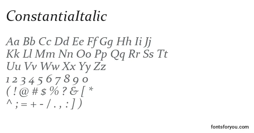A fonte ConstantiaItalic – alfabeto, números, caracteres especiais