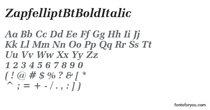 Czcionka ZapfelliptBtBoldItalic – alfabet, cyfry, specjalne znaki