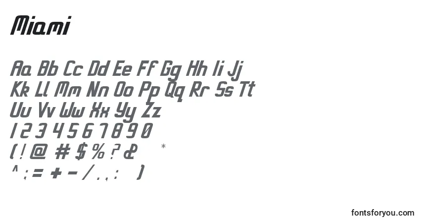 Czcionka Miami – alfabet, cyfry, specjalne znaki