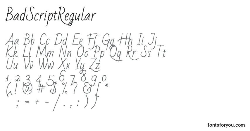Schriftart BadScriptRegular – Alphabet, Zahlen, spezielle Symbole