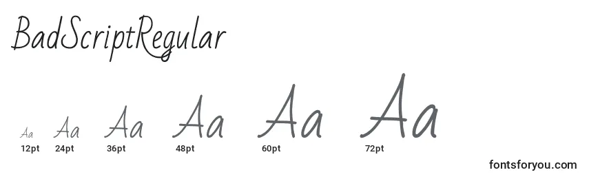 BadScriptRegular Font Sizes