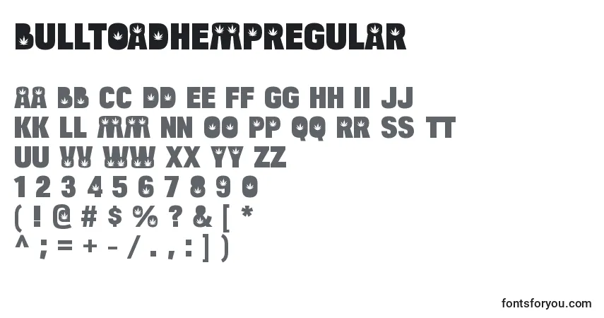 Schriftart BulltoadhempRegular – Alphabet, Zahlen, spezielle Symbole