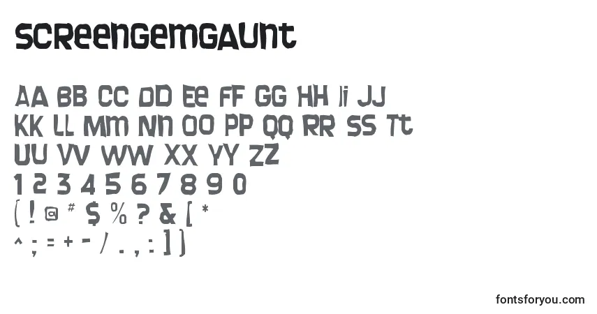 A fonte Screengemgaunt – alfabeto, números, caracteres especiais