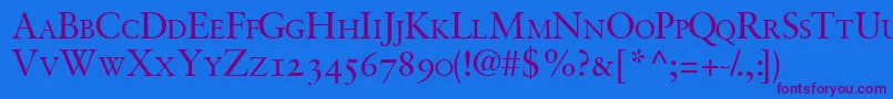 Garamondretrospectiveosscapsssk-Schriftart – Violette Schriften auf blauem Hintergrund