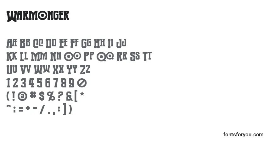 Schriftart Warmonger – Alphabet, Zahlen, spezielle Symbole