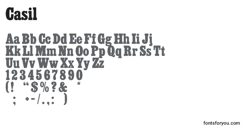 A fonte Casil – alfabeto, números, caracteres especiais