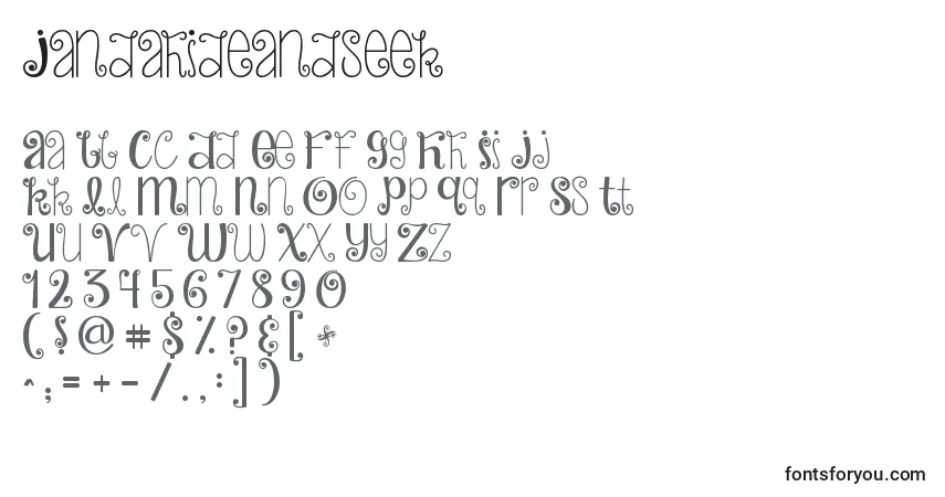 Шрифт Jandahideandseek – алфавит, цифры, специальные символы