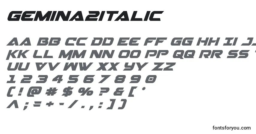 A fonte Gemina2italic – alfabeto, números, caracteres especiais