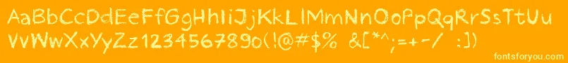 Weitere Informationen zur Crayonhandregular2016demo-Schriftart Crayonhandregular2016demo-Schriftart – Gelbe Schriften auf orangefarbenem Hintergrund