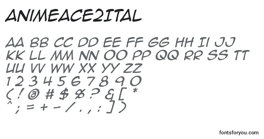 Animeace2Ital (115384)フォント–アルファベット、数字、特殊文字