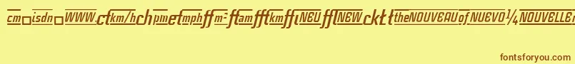フォントCasestudynooneLtBoldItalicAlternate – 茶色の文字が黄色の背景にあります。