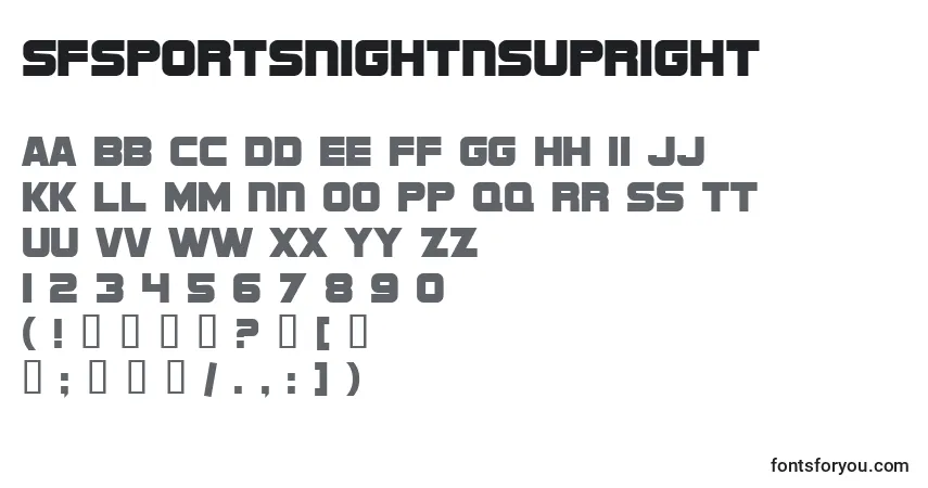 Czcionka SfSportsNightNsUpright – alfabet, cyfry, specjalne znaki