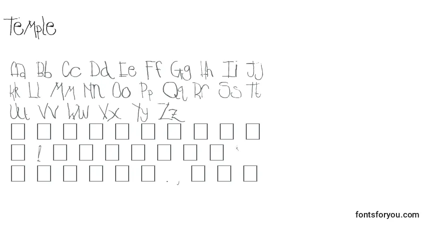 Czcionka Temple – alfabet, cyfry, specjalne znaki