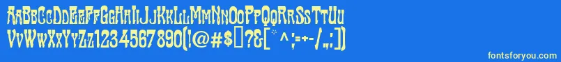TraktirModern-Schriftart – Gelbe Schriften auf blauem Hintergrund