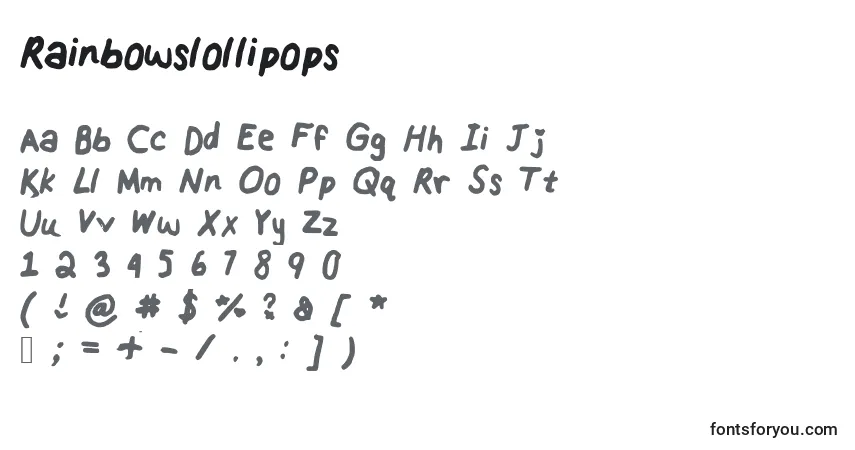Schriftart Rainbowslollipops – Alphabet, Zahlen, spezielle Symbole