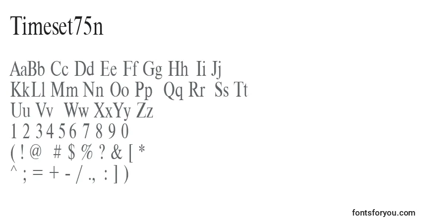 Czcionka Timeset75n – alfabet, cyfry, specjalne znaki