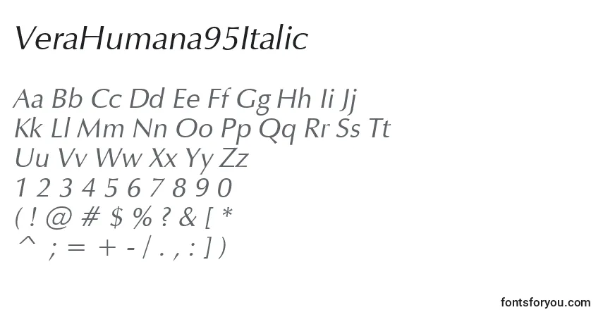 A fonte VeraHumana95Italic – alfabeto, números, caracteres especiais
