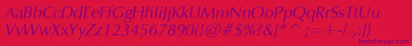 Czcionka VeraHumana95Italic – fioletowe czcionki na czerwonym tle