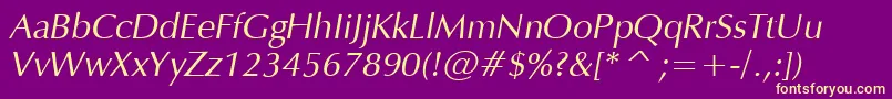 VeraHumana95Italic-Schriftart – Gelbe Schriften auf violettem Hintergrund
