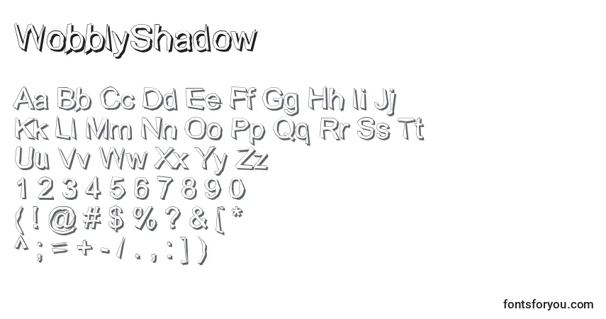 A fonte WobblyShadow – alfabeto, números, caracteres especiais