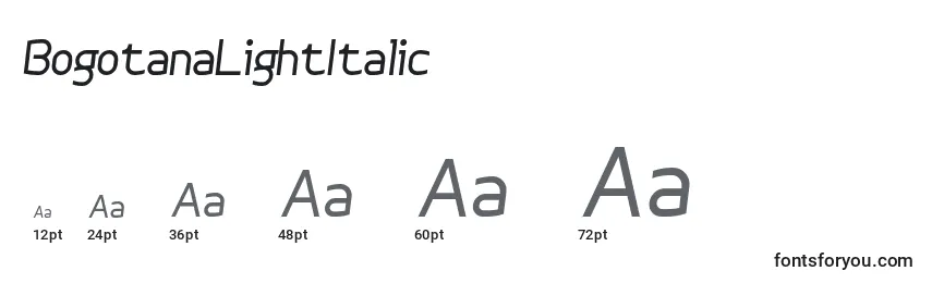 Размеры шрифта BogotanaLightItalic