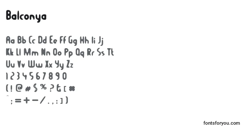 Czcionka Balconya – alfabet, cyfry, specjalne znaki