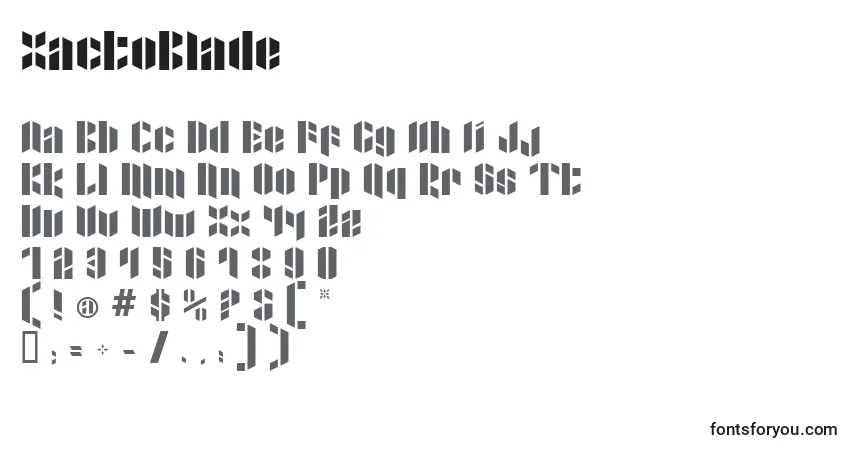 A fonte XactoBlade – alfabeto, números, caracteres especiais